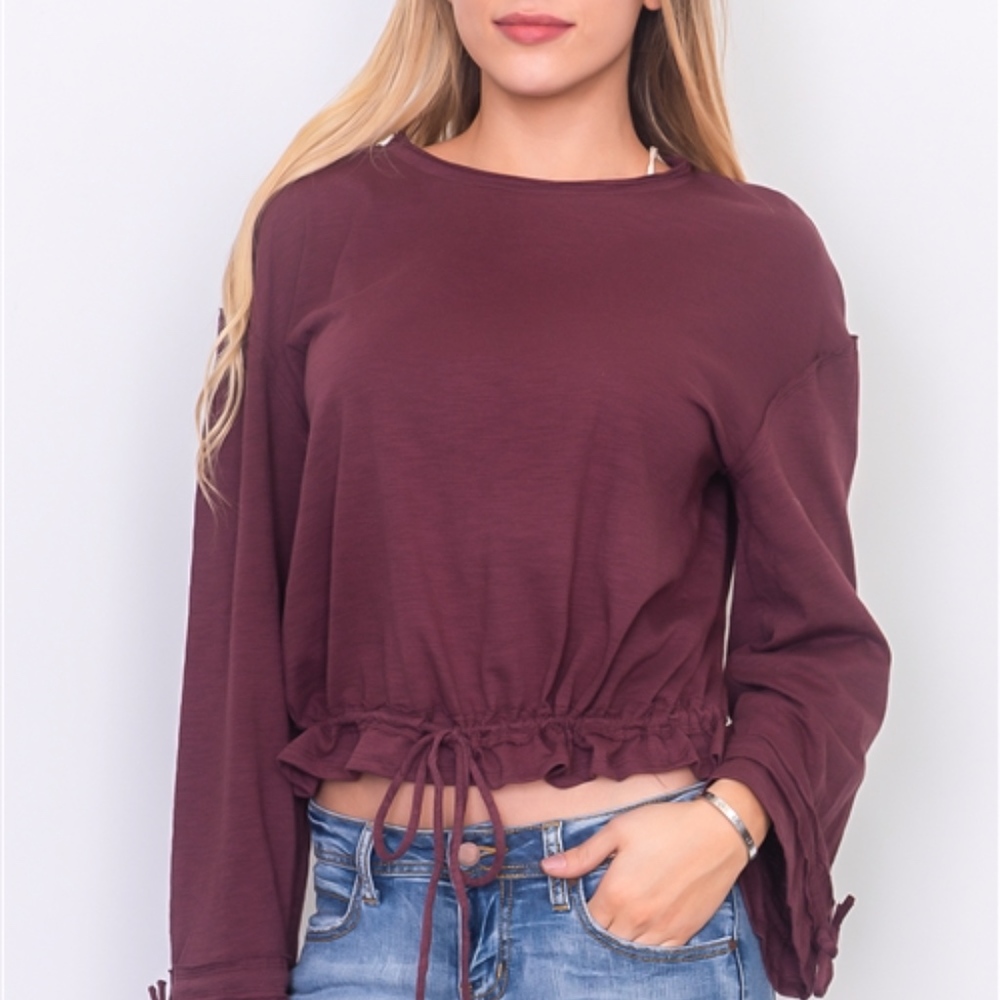 🌹SALE ATHLEISURE🌹Maroon Drawstring Hem Top - Picture 4 of 4